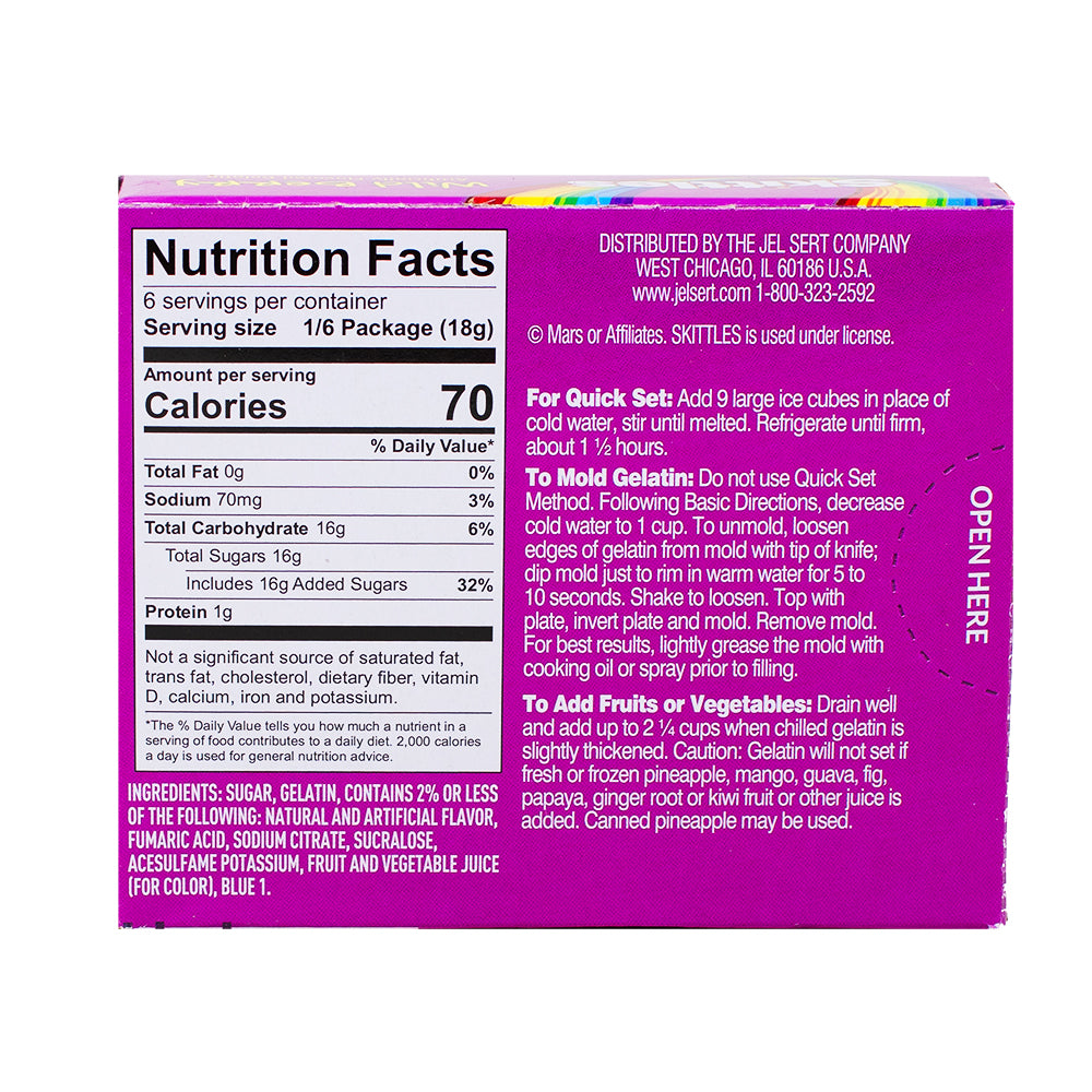 Skittles Gelatin Wild Berry  Nutrition Facts Ingredients
