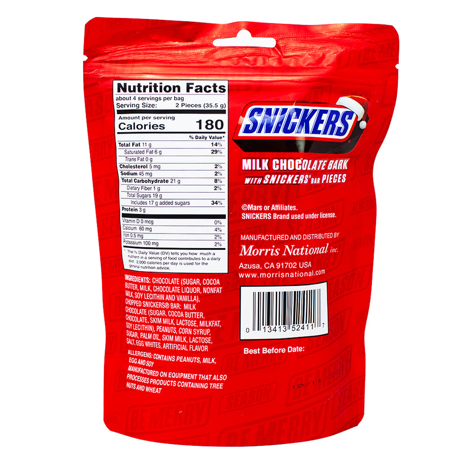 Snickers Chocolate Bark - 5oz Nutrition Facts Ingredients