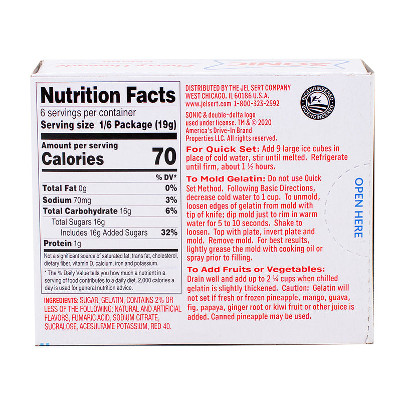 Sonic Cherry Limeade Gelatin - 111g  Nutrition Facts Ingredients