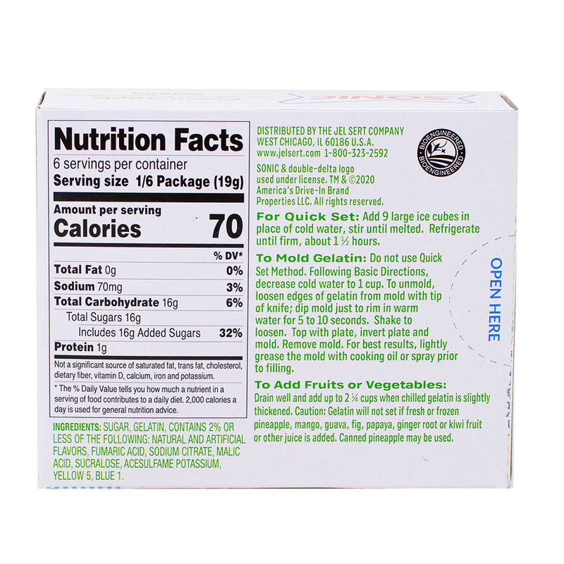 Sonic Gelatin Green Apple - 3.94oz  Nutrition Facts Ingredients