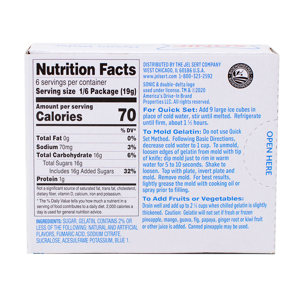Sonic Ocean Water Gelatin - 3.94oz  Nutrition Facts Ingredients