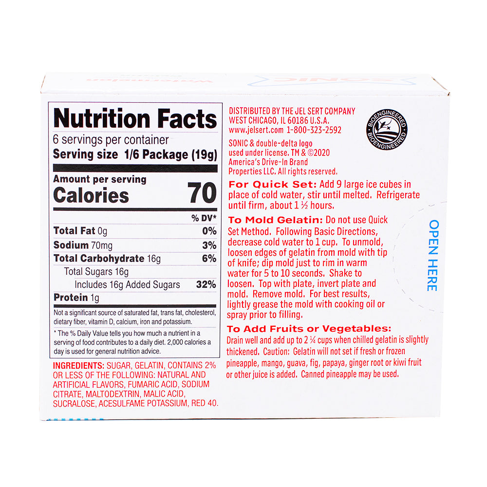Sonic Watermelon Gelatin - 3.94oz  Nutrition Facts Ingredients