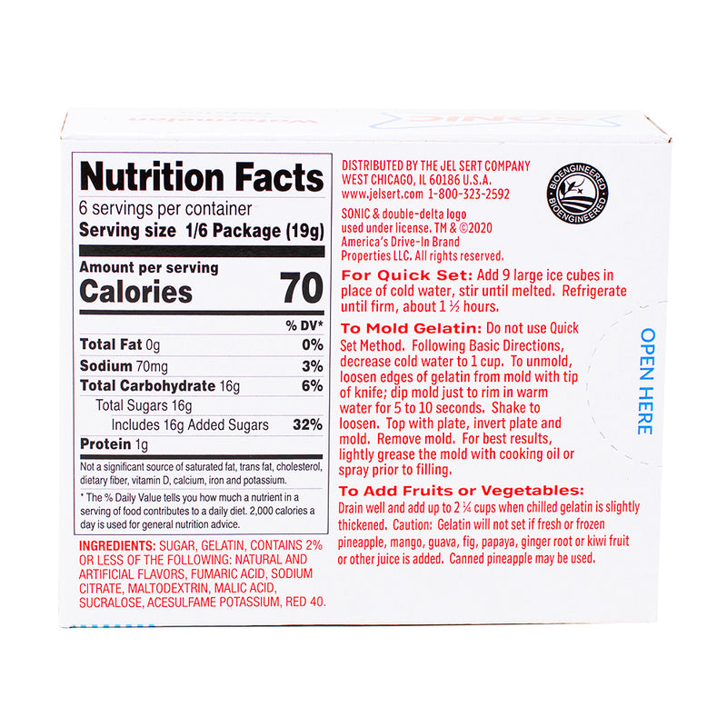 Sonic Watermelon Gelatin - 3.94oz  Nutrition Facts Ingredients