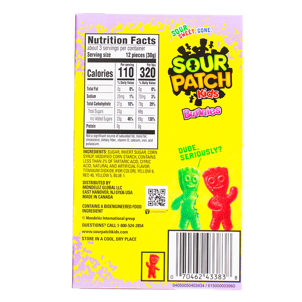 Sour Patch Kids - Bunnies Theater Pack - 3.1oz Nutrition Facts Ingredients