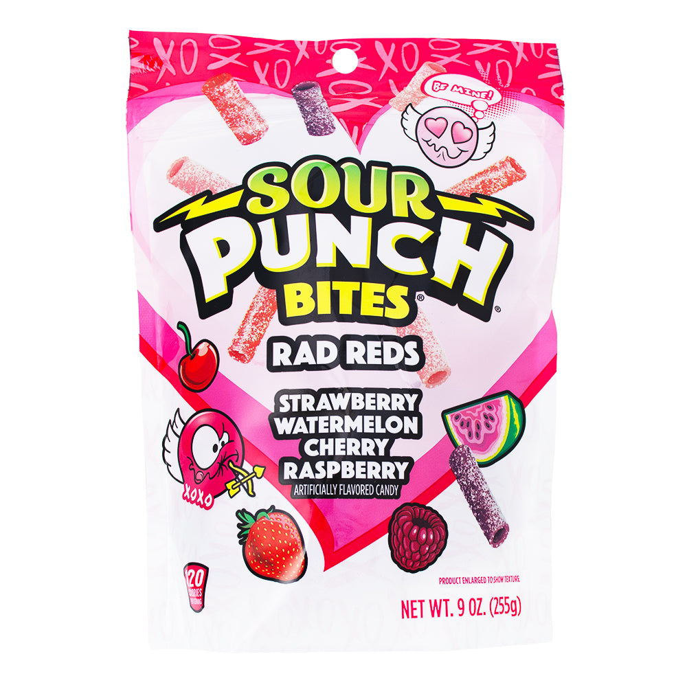 Sour Punch Bites Valentines Rad Reds - 9oz-Sour candy-Sour straws-Red candy-How many days until Valentine’s Day