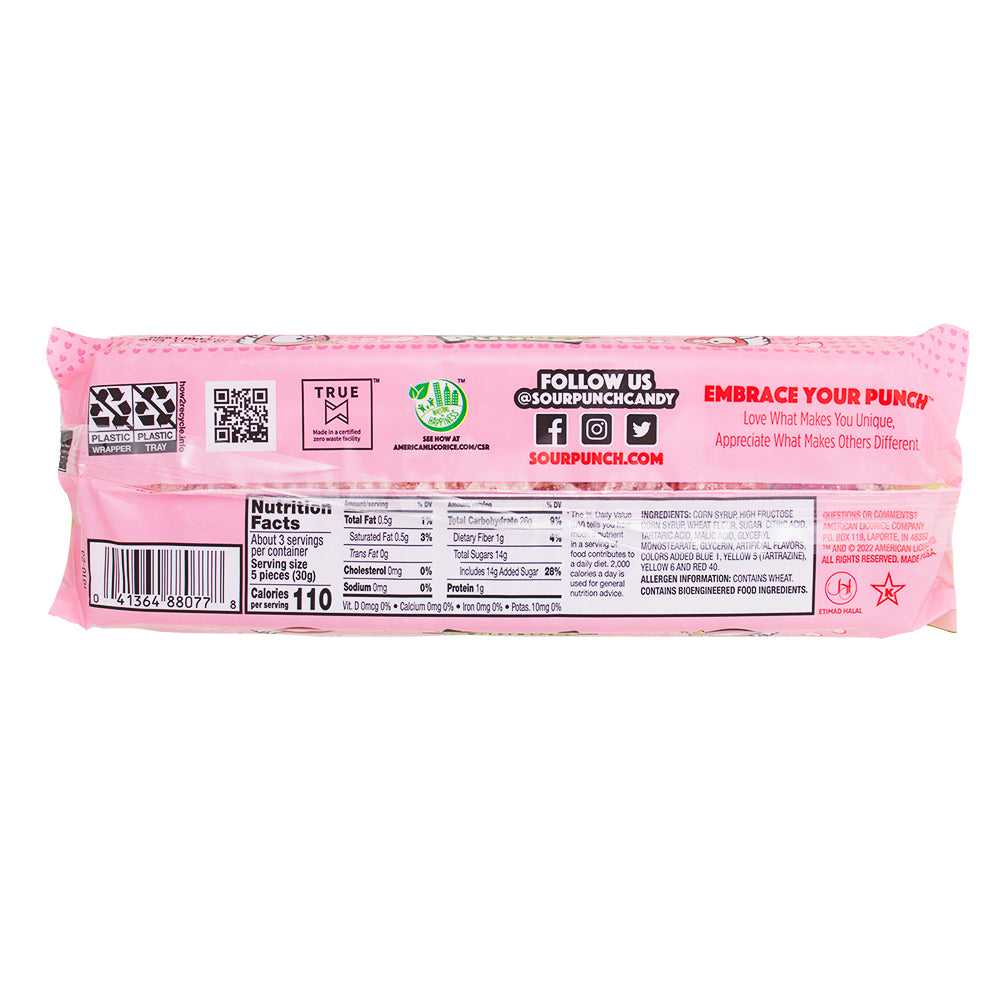 Sour Punch Cupid Straws - 3.2oz  Nutrition Facts Ingredients-Pink candy-Sour candy-Valentine’s Day candy 