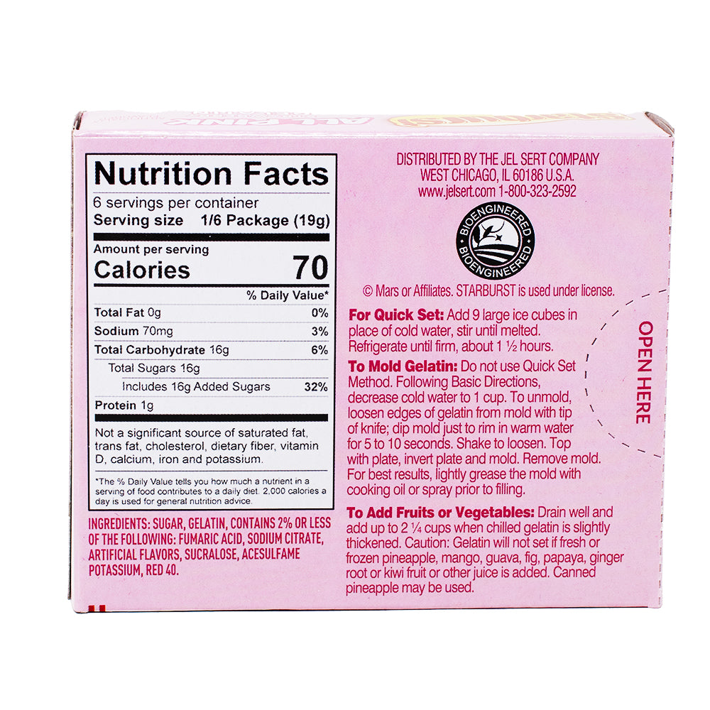 Starburst All Pink Gelatin Dessert Mix - 3.93oz  Nutrition Facts Ingredients