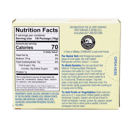 Starburst Lemon Gelatin  Dessert Mix - 3.89oz  Nutrition Facts Ingredients