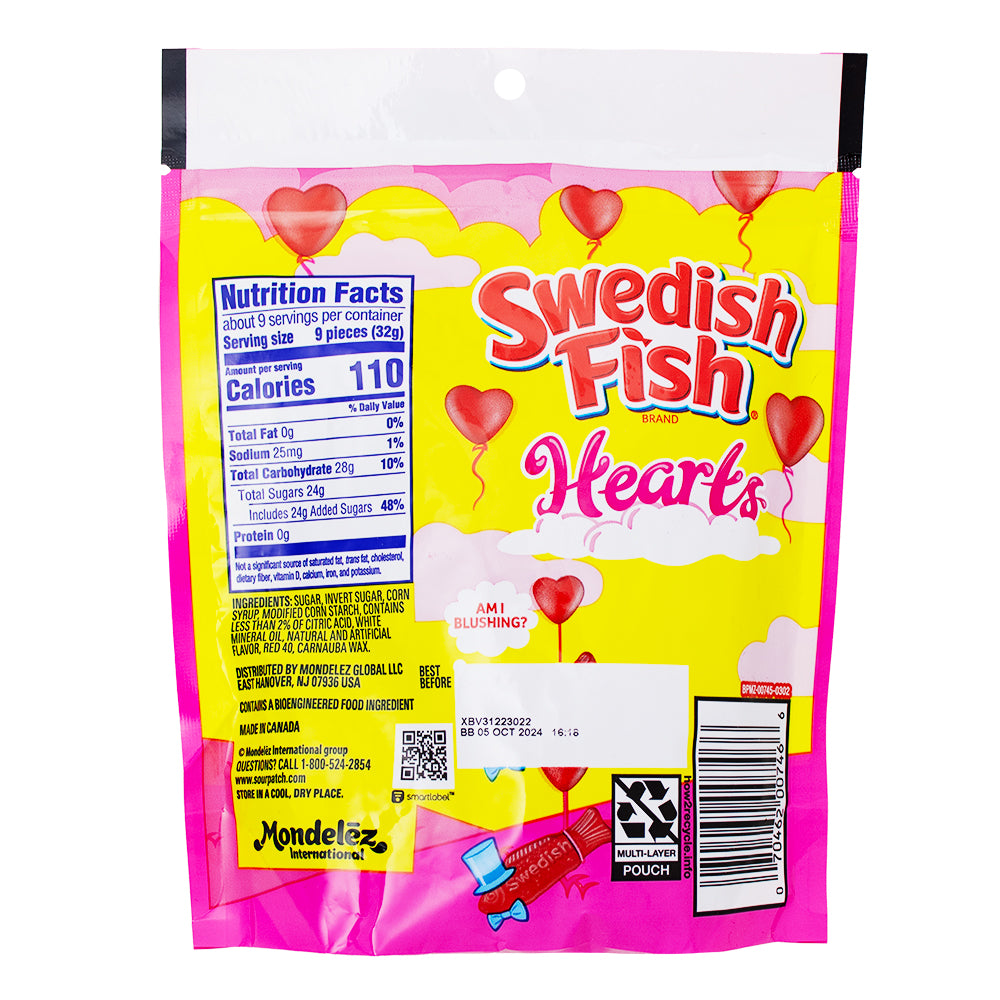 Swedish Fish Hearts - 10oz Nutrition Facts Ingredients-Candy Hearts-Red Candy-Valentine’s Day gifts-Swedish Fish