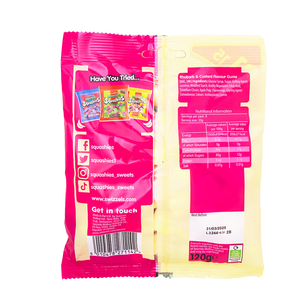 Swizzel's Squashies Drumstick Rhubarb & Custard (UK) - 120g Nutrition Facts Ingredients - British Candy