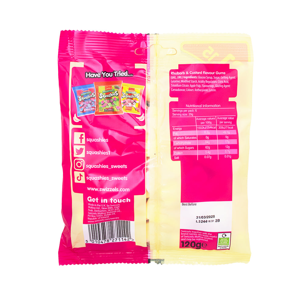 Swizzel's Squashies Drumstick Rhubarb & Custard (UK) - 120g Nutrition Facts Ingredients - British Candy