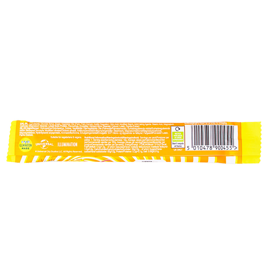 Swizzel's Minions Tropical Fizz Chew Bar (UK) - 18g Nutrition Facts Ingredients - British Candy