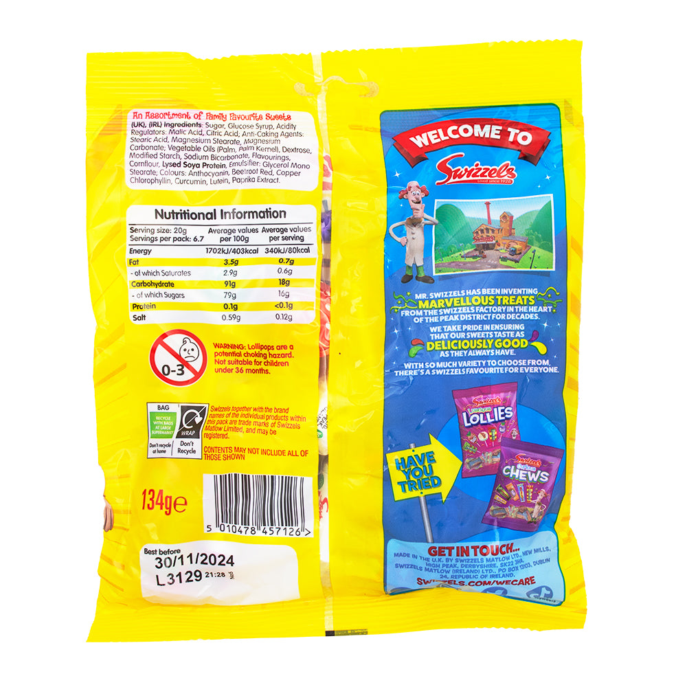 Swizzel's Scrumptious Sweets Mix (UK) - 134g Nutrition Facts Ingredients