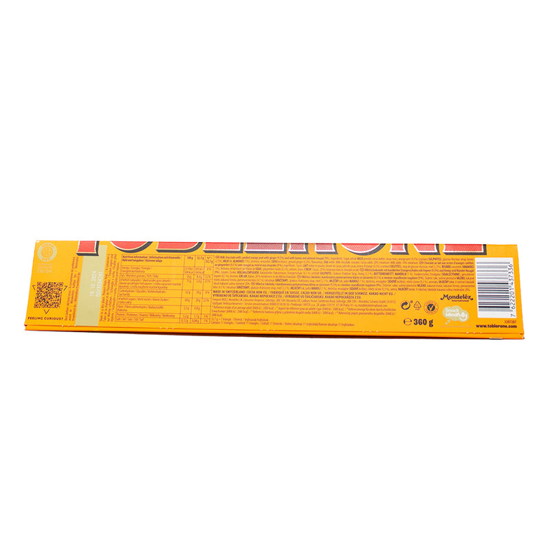 Toblerone - Orange Twist Milk Chocolate Bar (UK) - 360g - British Chocolate  Nutrition Facts Ingredients