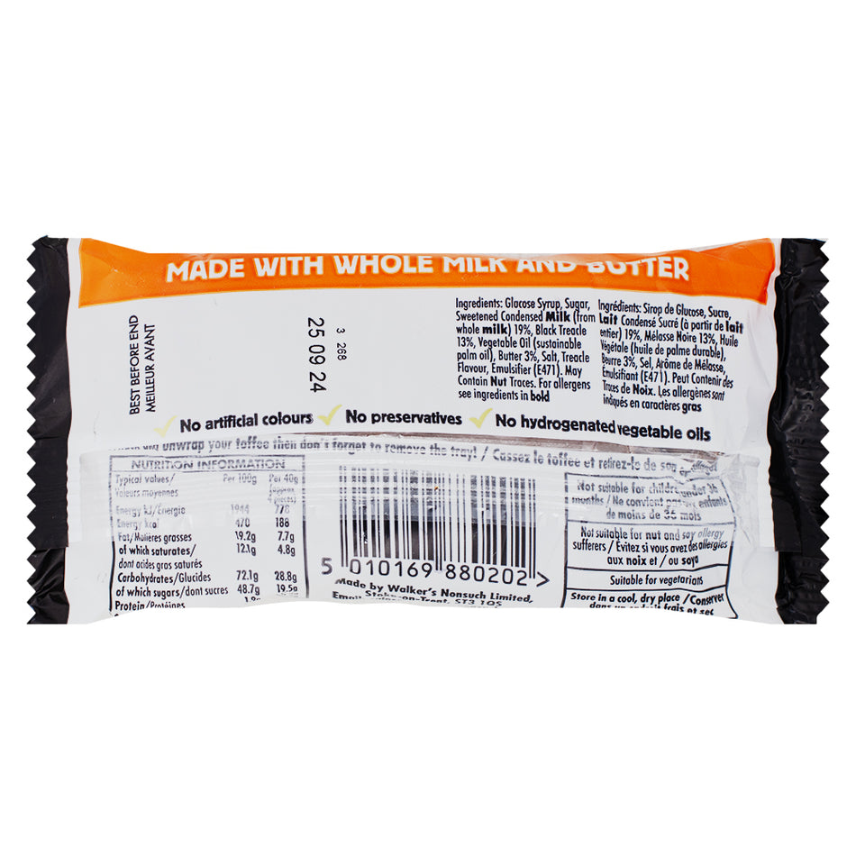 Walker's Treacle Toffee Bars (UK) - 100g Nutrition Facts Ingredients - British Candy