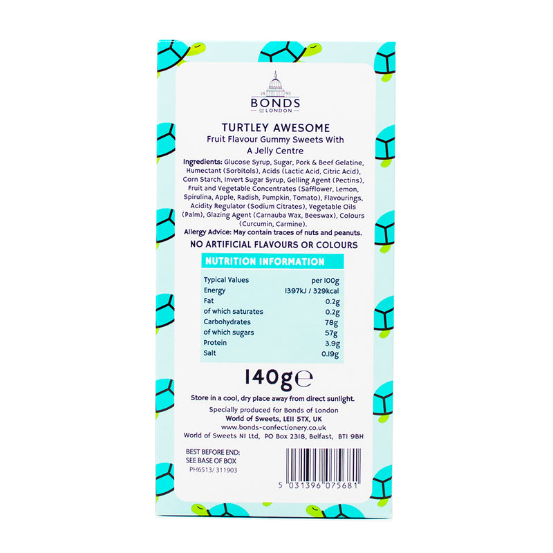 Bonds Turtley Awesome Jelly Filled Gummy Turtles (UK) - 140g - Gummy Candy - British CandyNutrition Facts Ingredients