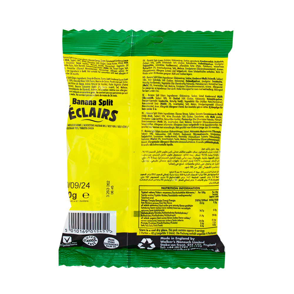 Walker's Banana Split Eclairs Toffees (UK) - 150g Nutrition Facts Ingredients - British Candy
