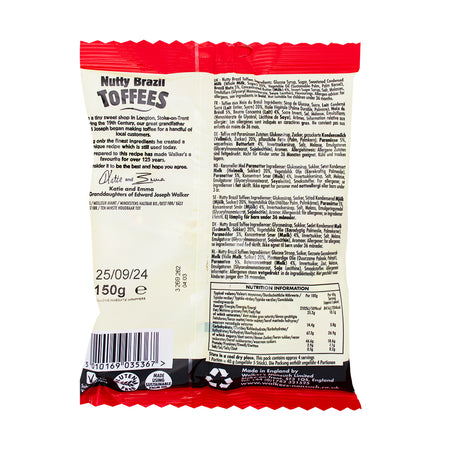 Walker's Nutty Brazil Toffees (UK) - 150g Nutrition Facts Ingredients