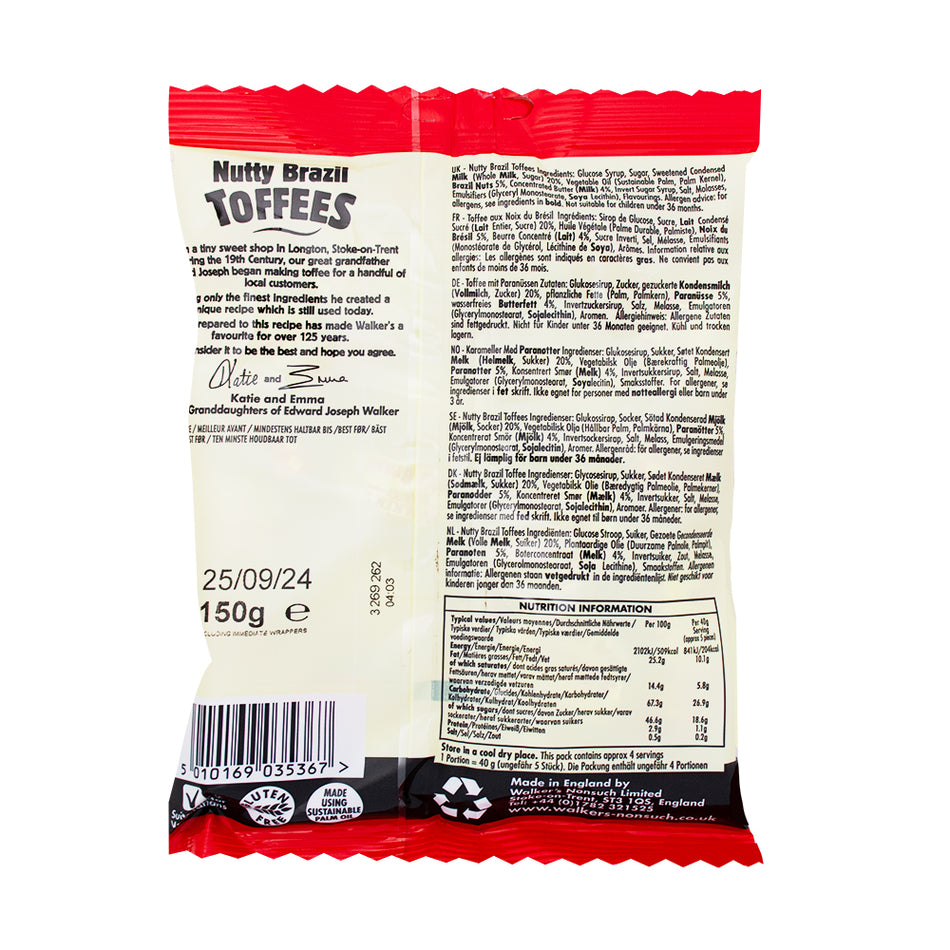 Walker's Nutty Brazil Toffees (UK) - 150g - British Candy - Nutrition Facts Ingredients