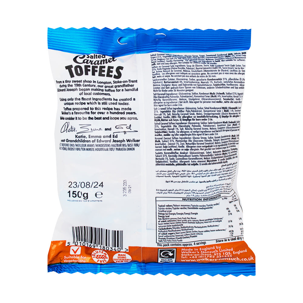 Walker's Salted Caramel Toffees (UK) - 150g Nutrition Facts Ingredients