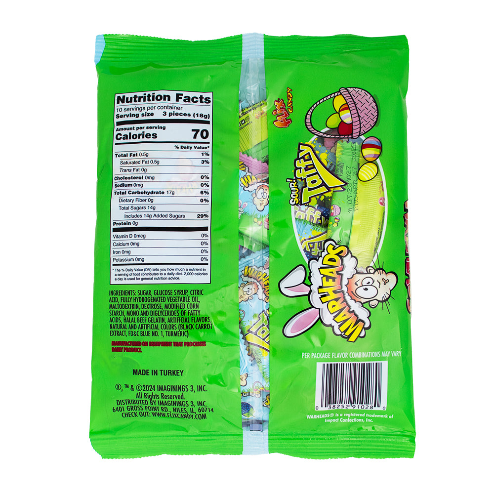 Warheads Easter Sour Taffy 30 Pieces - 6.34oz Nutrition Facts Ingredients