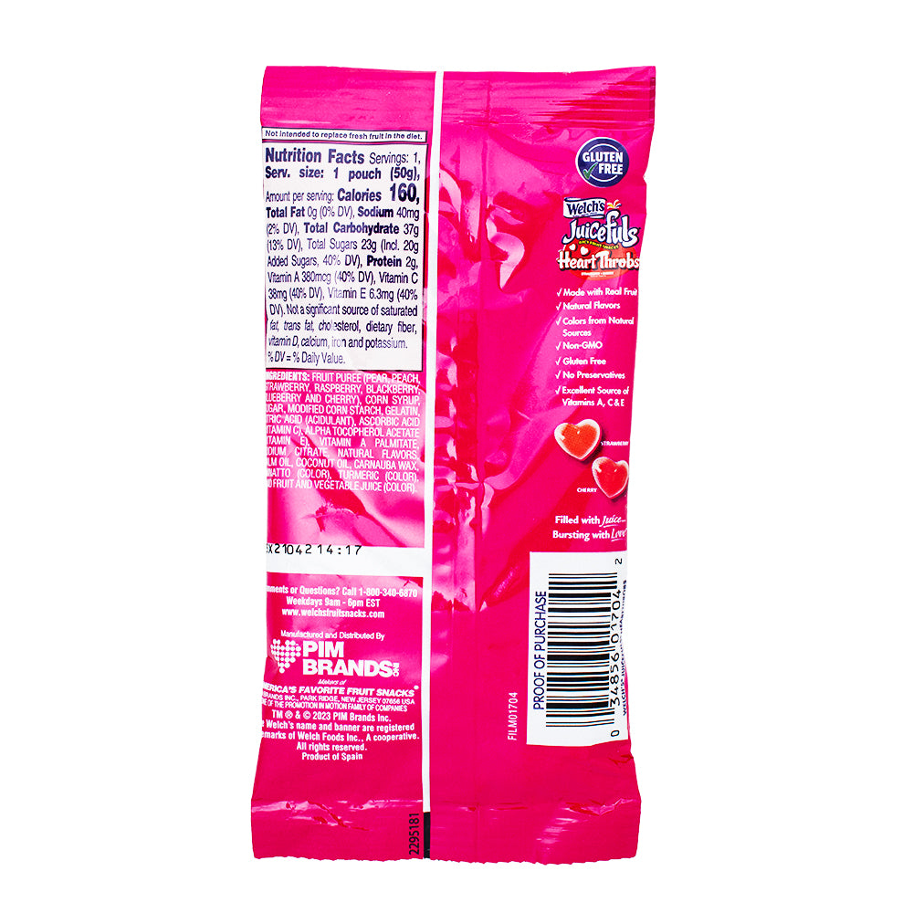 Welch's Juicefuls Heart Throbs - 1.75oz Nutrition Facts Ingredients-Candy Hearts-Red Candy-Valentine’s Day gifts