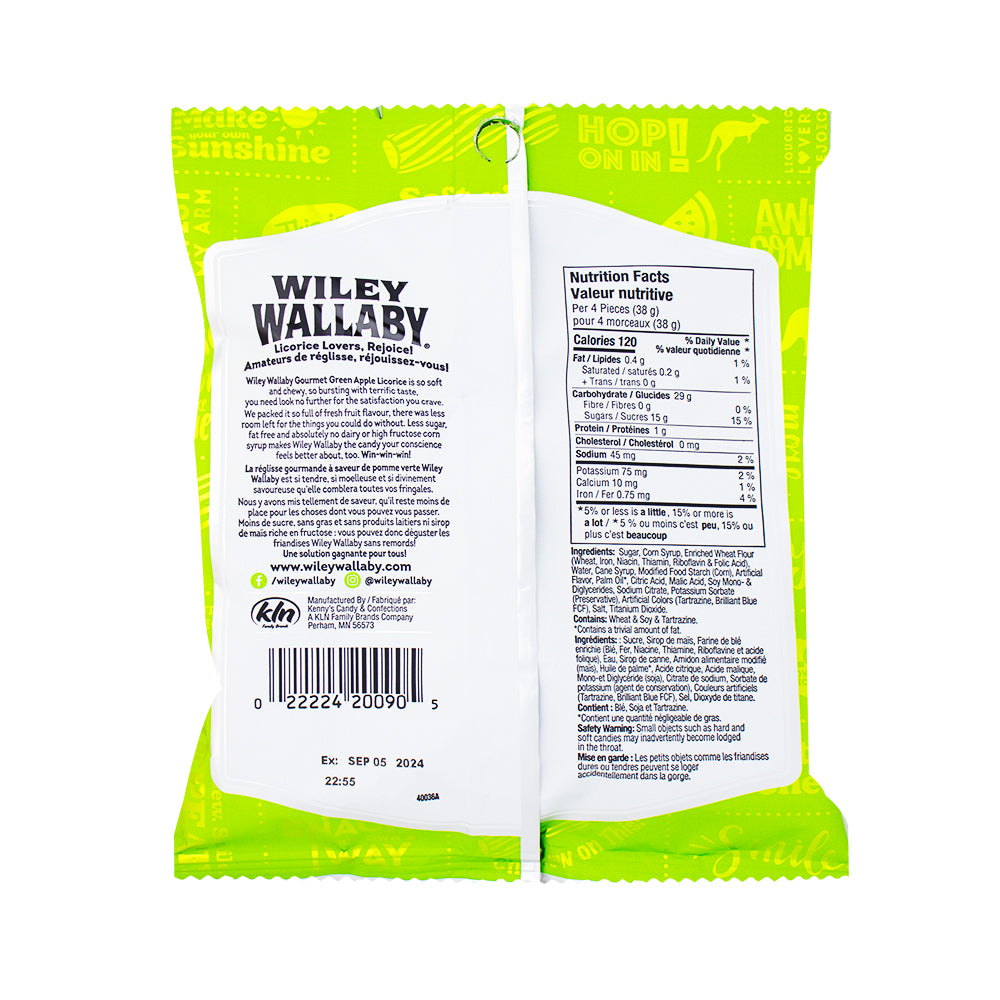 Wiley Wallaby Green Apple Licorice Candy - 113g  Nutrition Facts Ingredients