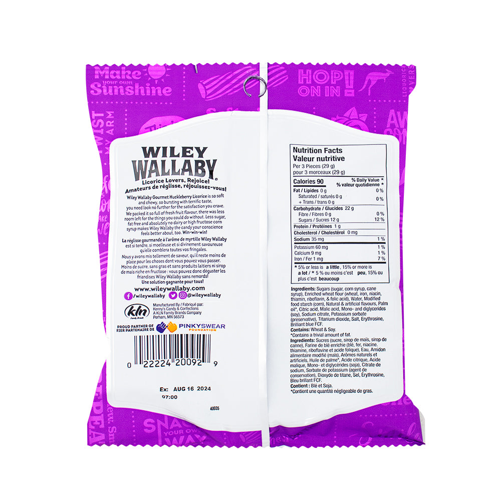 Wiley Wallaby Huckleberry Licorice - 113g  Nutrition Facts Ingredients - Licorice Candy