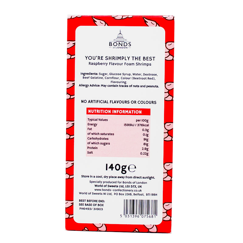 Bonds You're Shrimply the Best Foam Shrimps (UK) - 140g Nutrition Facts Ingredients - British Candy