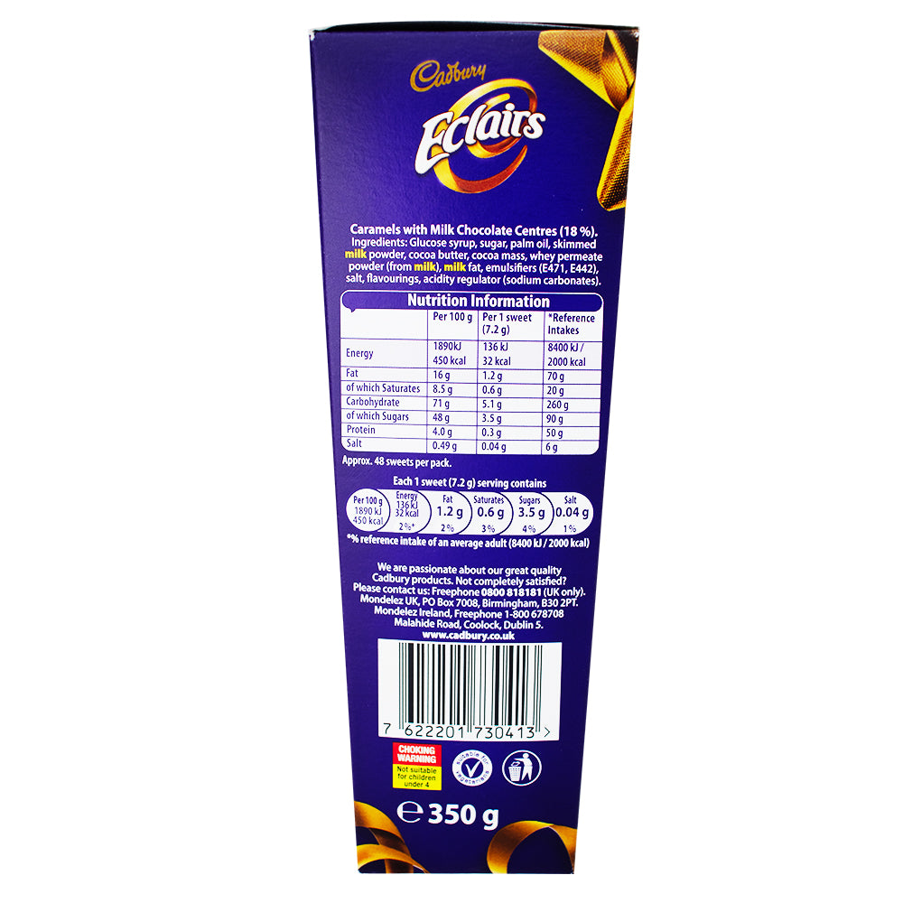 Cadbury Eclairs Classic Carton - 350g Nutrition Facts Ingredients