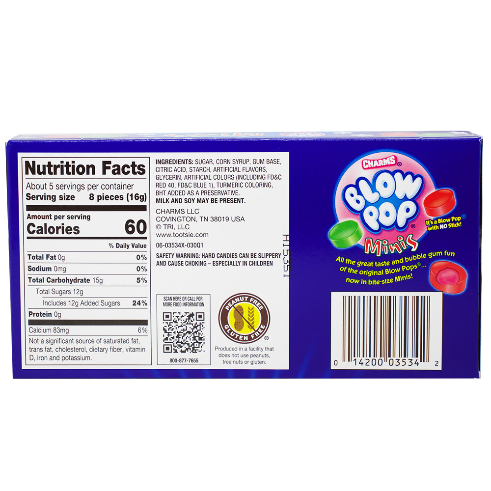 Charms Blow Pop Minis Christmas Theatre Pack - 3oz Nutrition Facts Ingredients