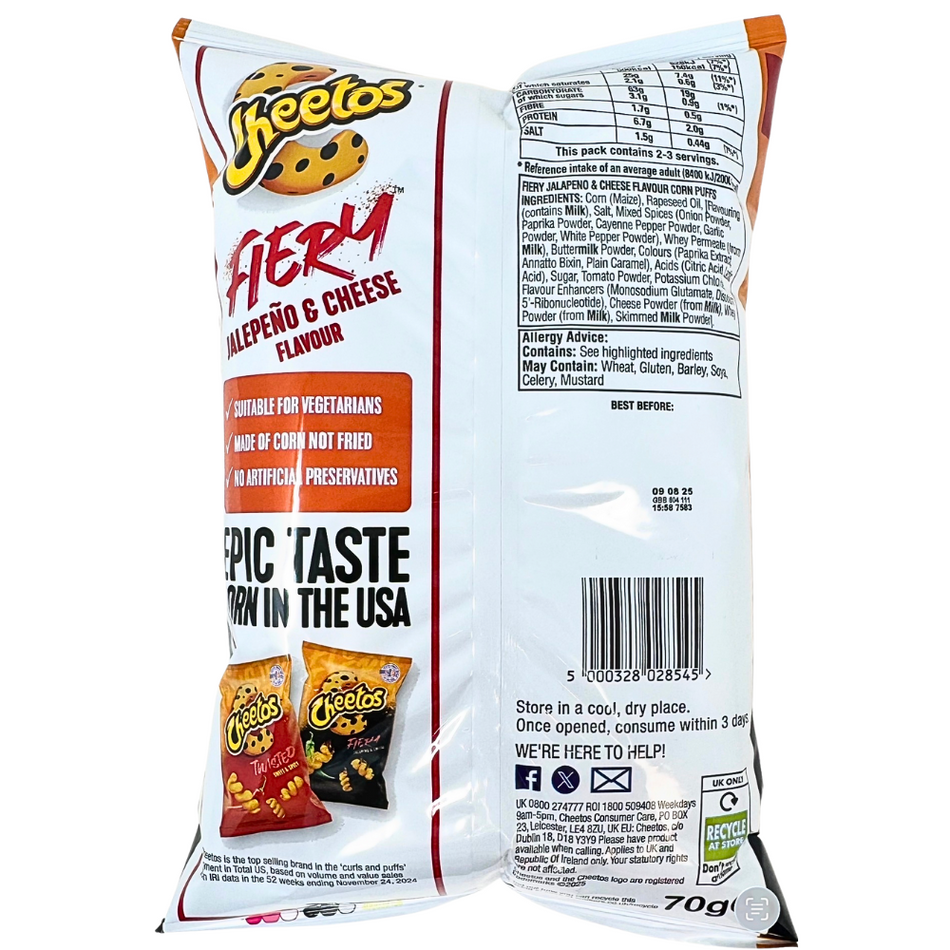 Cheetos Fiery Jalapeno & Cheese Corn Puffs - 70g