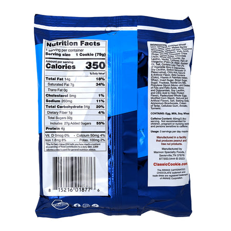 Classic Soft Energy Caffeine Chocolate Chip Cookie - 79g  Nutrition Facts Ingredients
