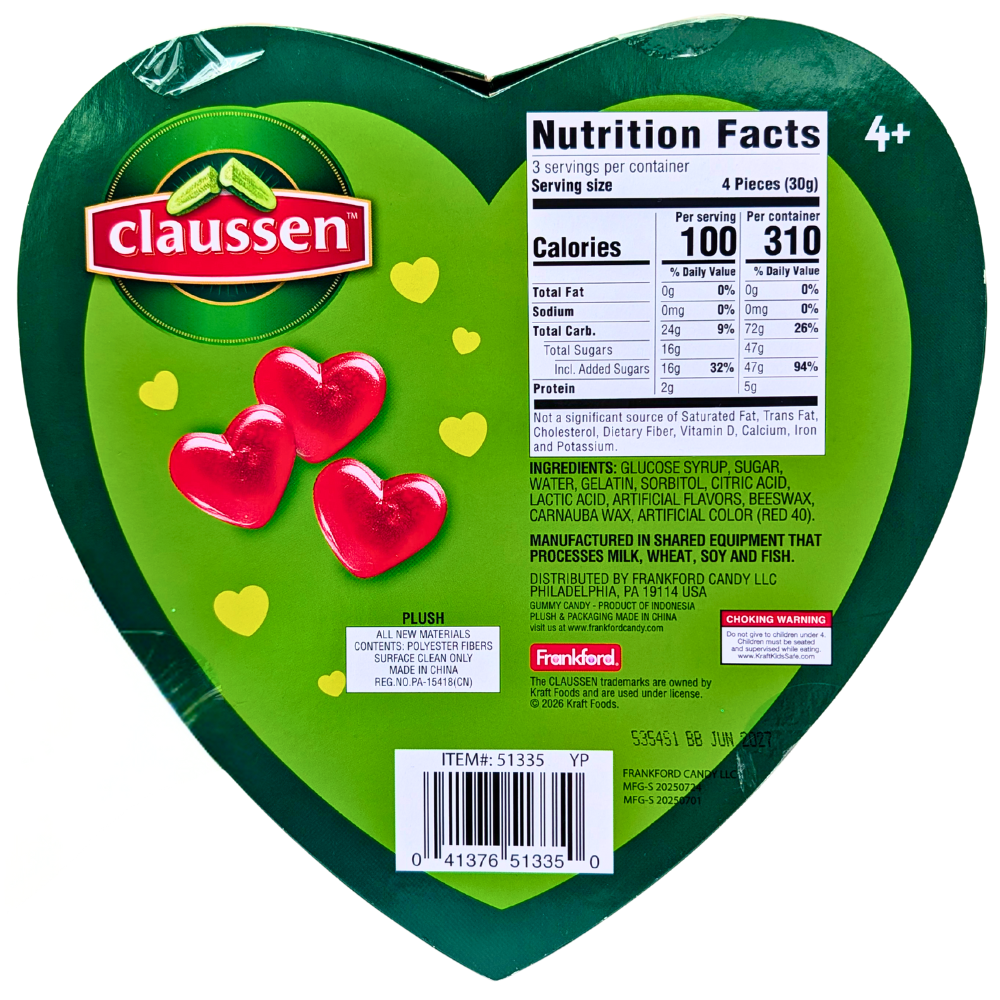 Claussen Pickle Gummy Heart Box with Plush Toy - 90g