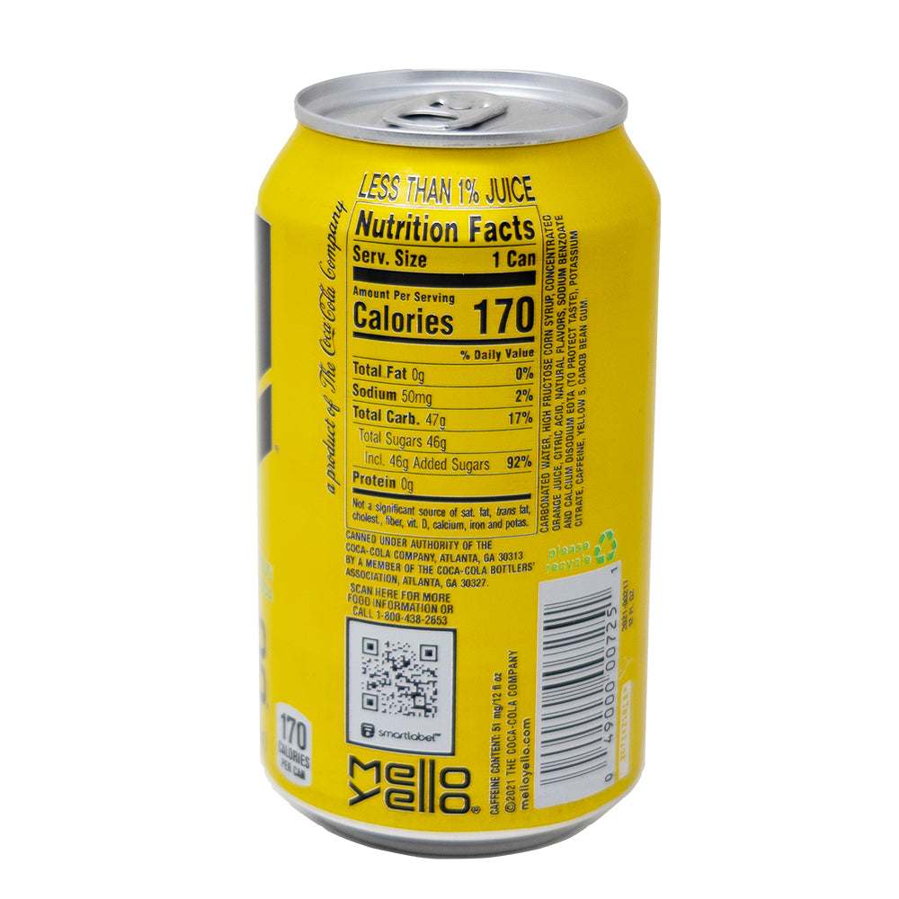 Coca Cola Mello Yello Citrus Flavoured - 355mL  Nutrition Facts Ingredients
