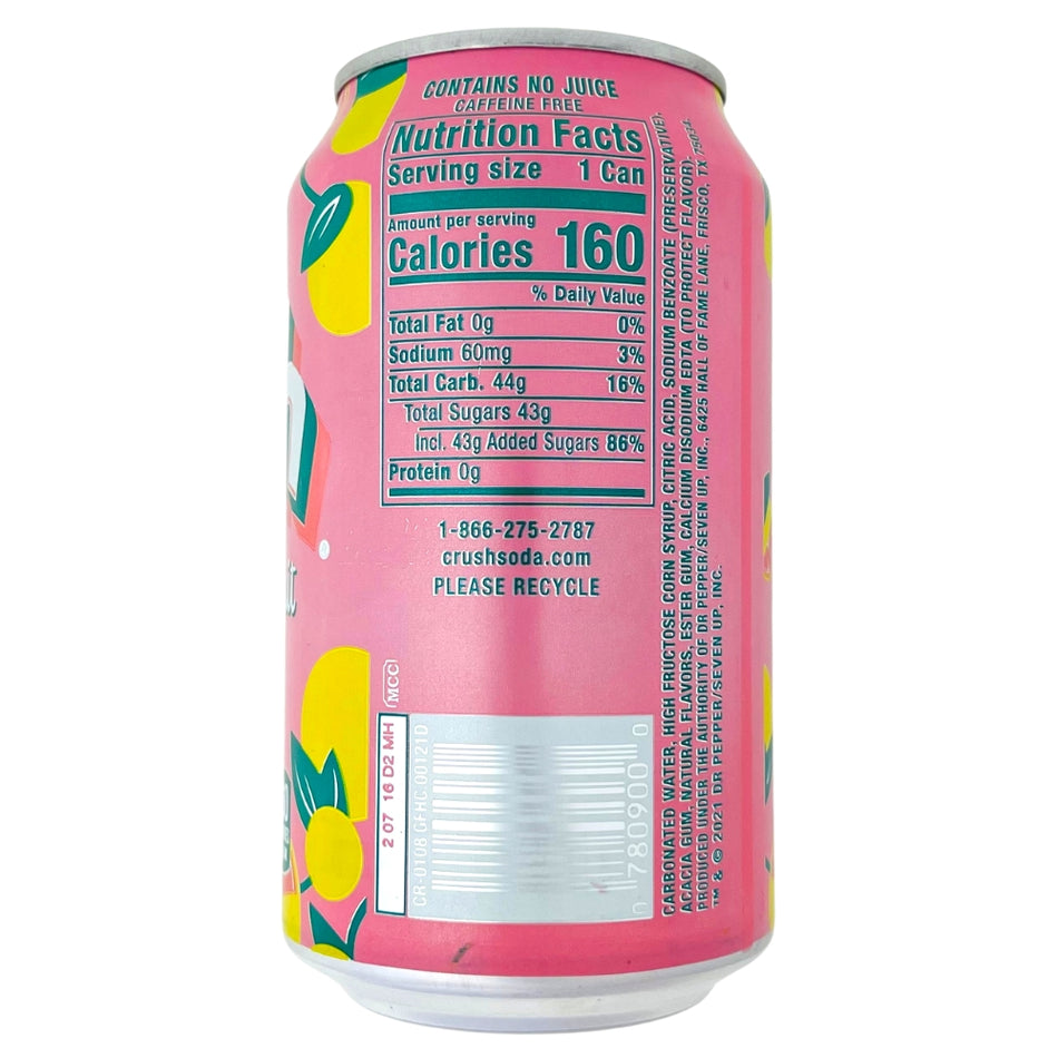 Crush Grapefruit Soda Pop- 355mL Nutrition Facts Ingredients-crush soda-Grapefruit Soda-Soda Pop