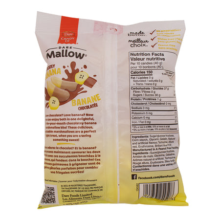 Dare Mallow Chocolatey Banana Flavoured Marshmallow Candy - 150g Nutrition Facts Ingredients