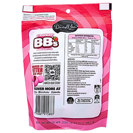 Darrell Lea Strawberry BB's Milk Chocolate (Australia) - 152g