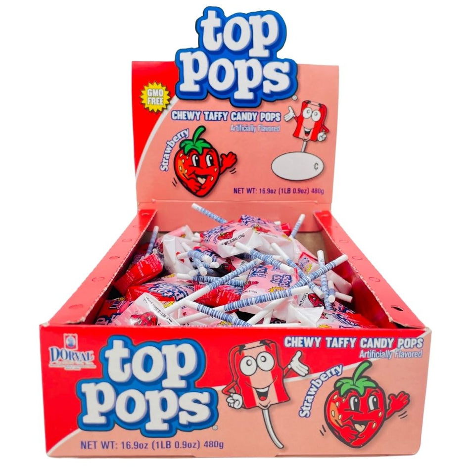 Top Pops Chewy Taffy Candy Pops - Strawberry 336g