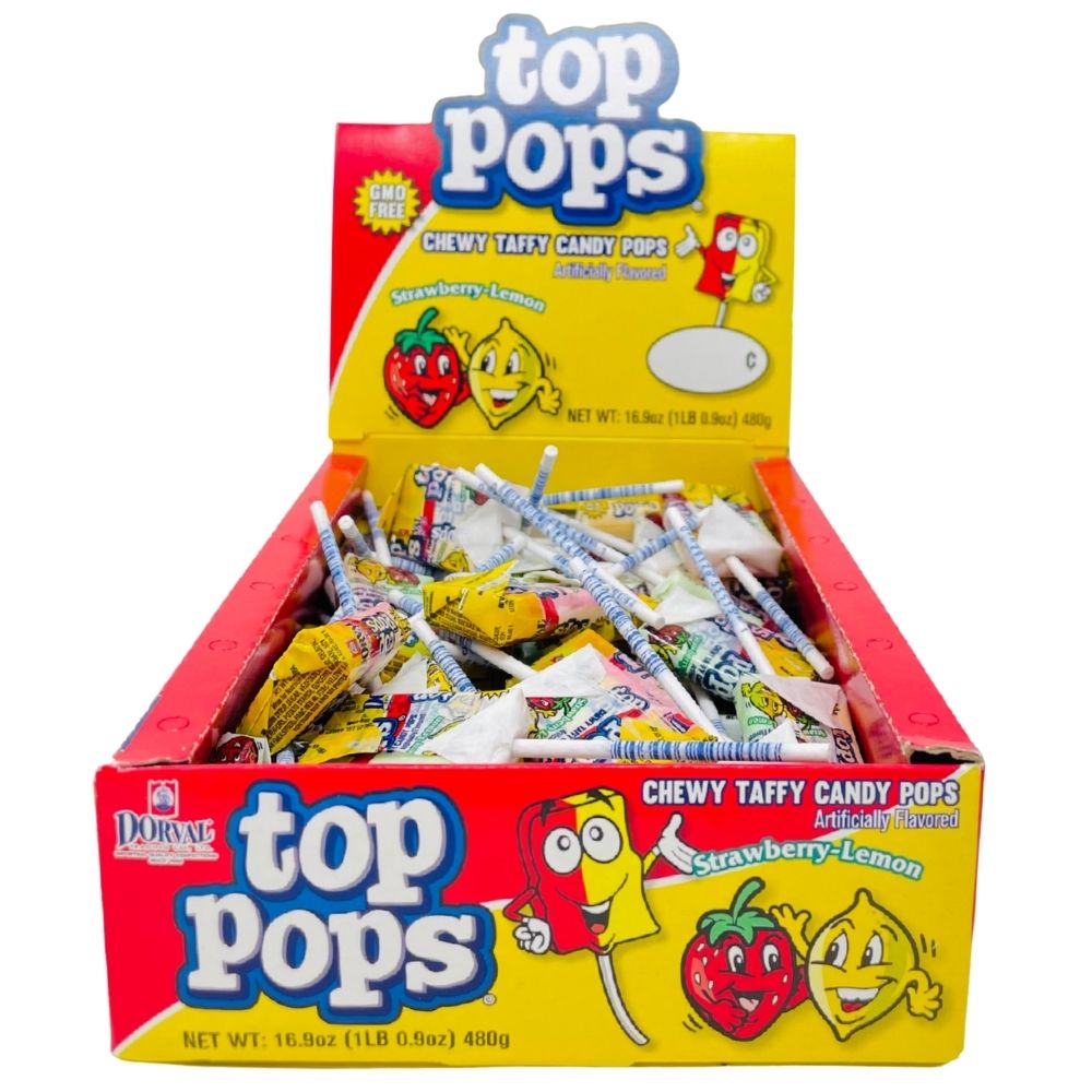 Top Pops Chewy Taffy Candy Pops - Strawberry-Lemon 336g