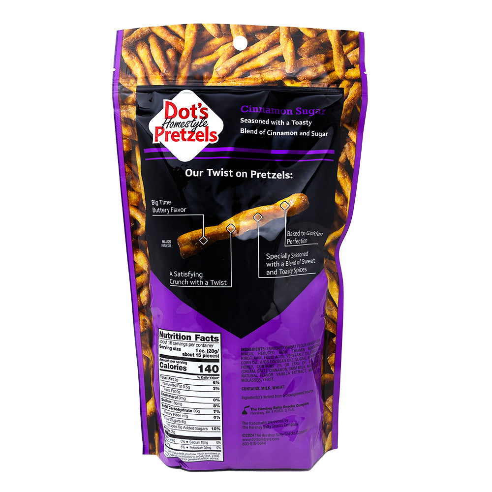 Dots Pretzels Twists Cinnamon Sugar - 453g  Nutrition Facts Ingredients
