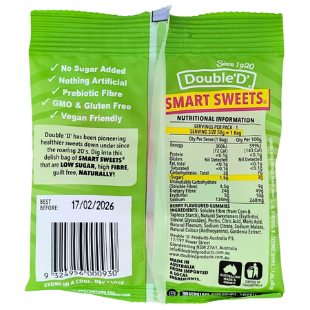 Double ‘D’ Smart Sweets Sour Gummies (Australia) - 50g