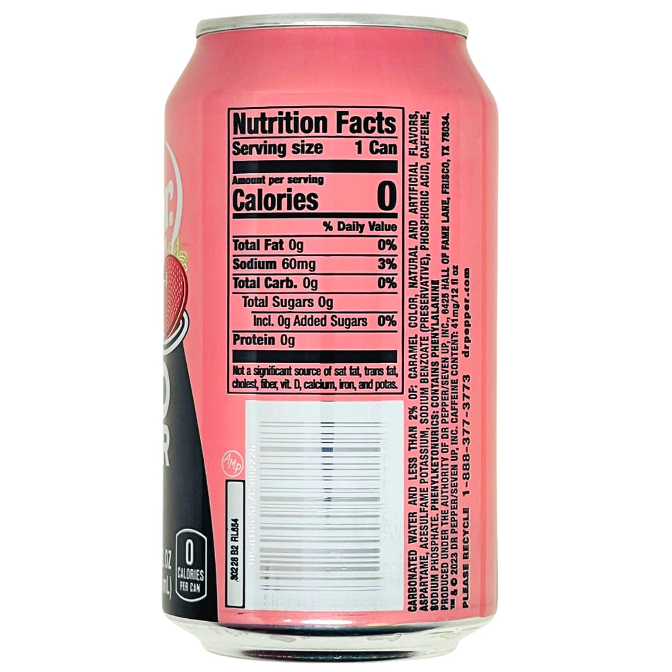 Dr Pepper Zero Sugar Strawberries and Cream - 355mL Nutrition Facts Ingredients-strawberries and cream dr pepper- diet dr pepper