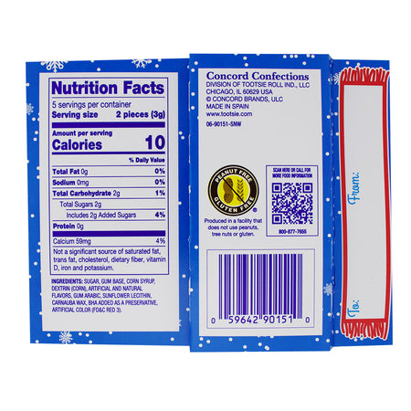 Dubble Bubble Holiday Gum Cards - 10pcs Nutrition Facts Ingredients