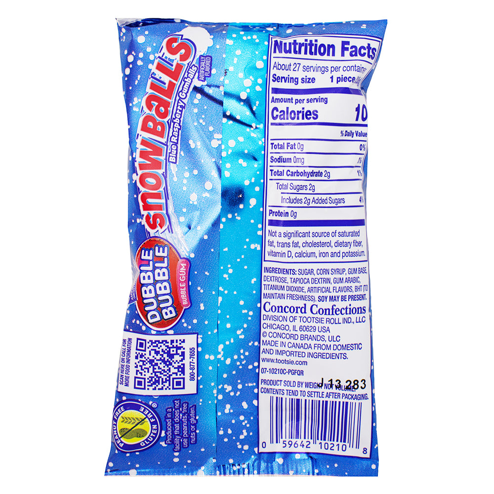 Dubble Bubble Snowballs Blue Raspberry Gumballs - 2.32oz Nutrition Facts Ingredients