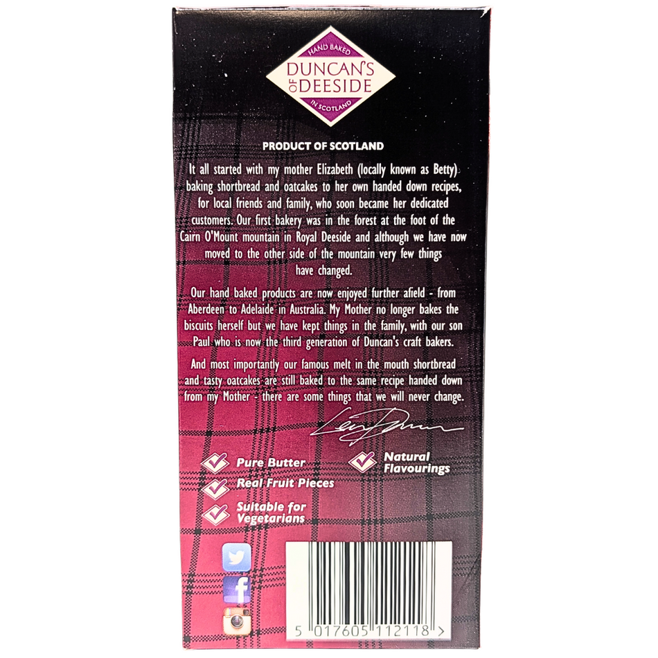 Duncan's Raspberry & White Chocolate Shortbread (Scotland) - 200g