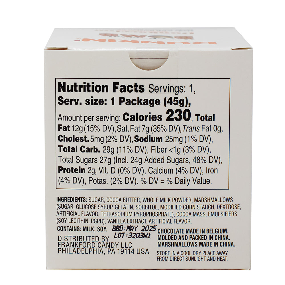 Frankford Dunkin' Dunkaccino Hot Chocolate Bomb- 1.6oz Nutrition Facts Ingredients