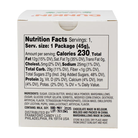 Dunkin' Mint Hot Chocolate Bomb - 1.6oz Nutrition Facts Ingredients