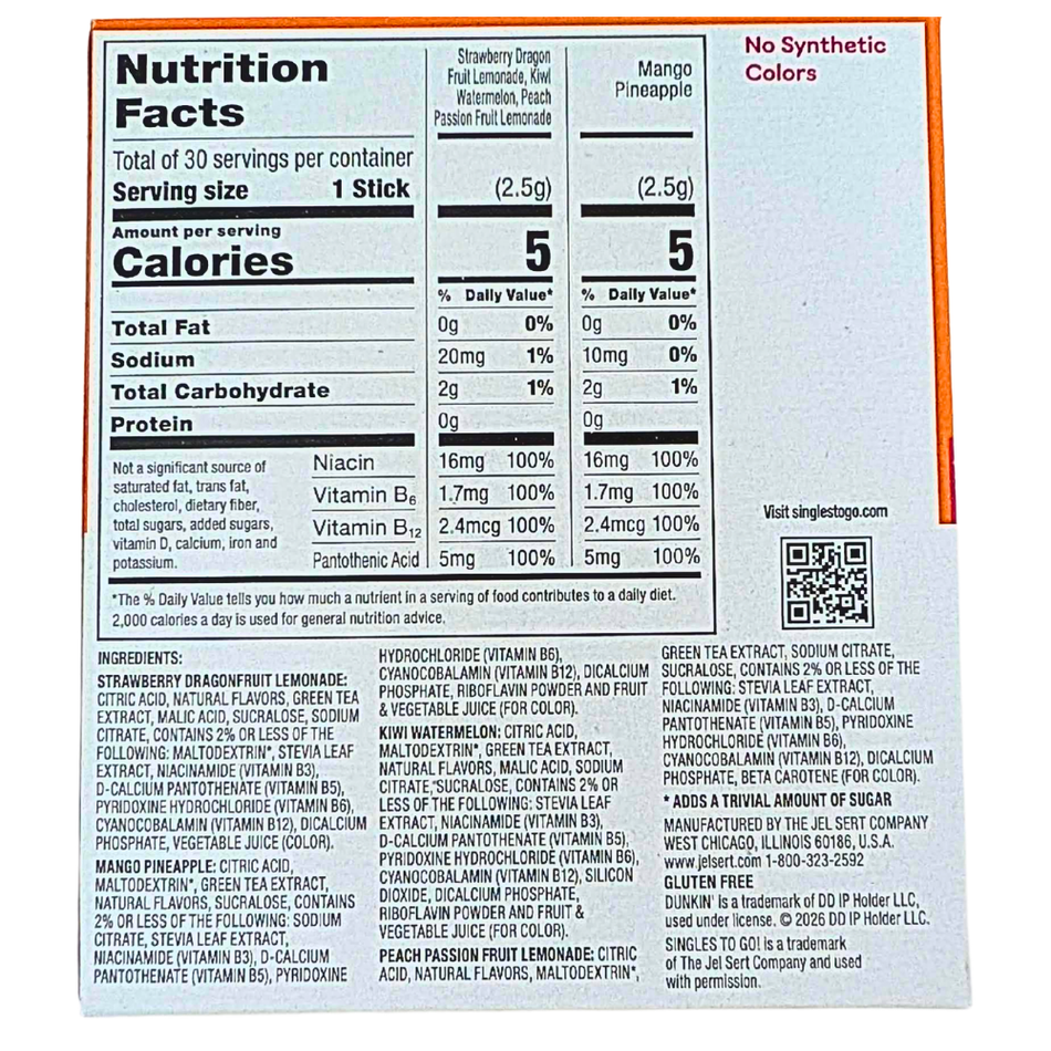 Dunkin' Singles To Go Zero Sugar - Four Flavor Variety Pack - 30 Pack