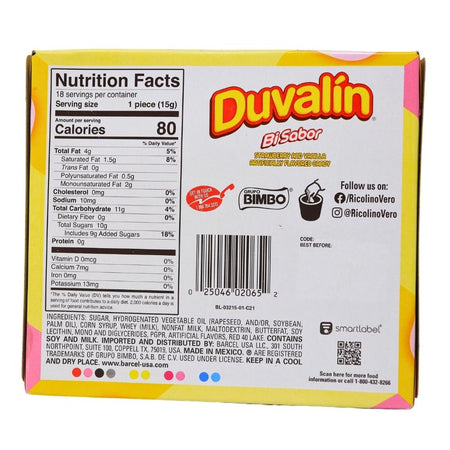 Duvalin Strawberry Vanilla 18ct Nutrition Facts Ingredients